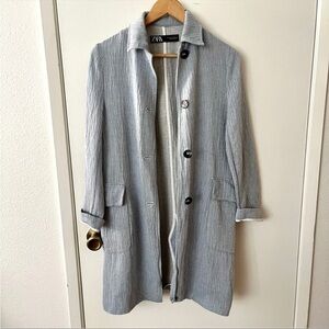 Zara blue linen button front duster